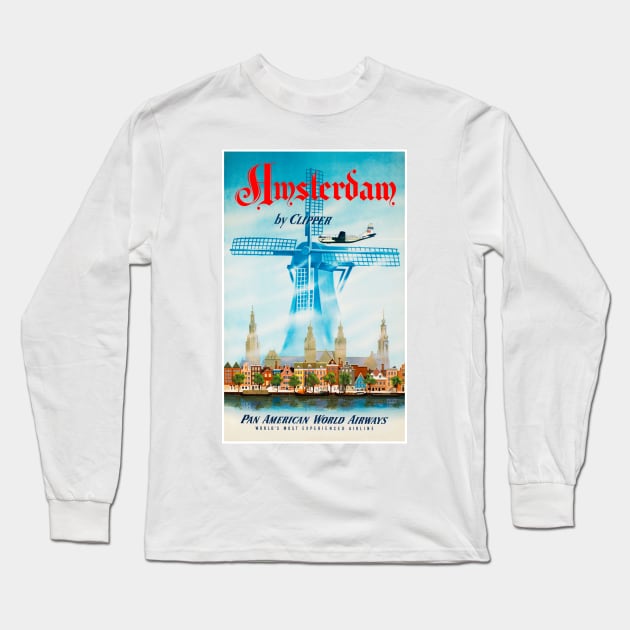 Vintage Travel Poster The Netherlands Amsterdam Long Sleeve T-Shirt by vintagetreasure